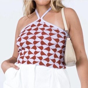 Princess Polly Dionne Knit Halter Crop Top size 6 Raw Edge Geometric Crop Halter